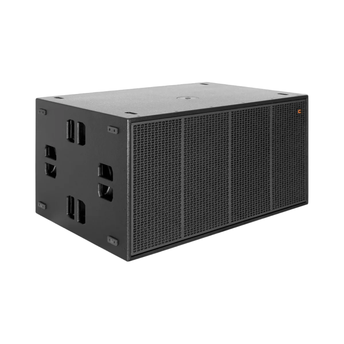 Sleek black design of the Celto Pro CSW218 dual 18-inch professional subwoofer speaker.