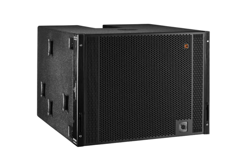 Black durable cabinet design of the Celto Pro IWAC118S professional subwoofer speaker.